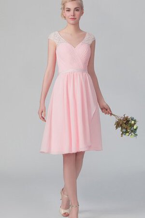 Robe demoiselle d'honneur avec manche courte ruché ligne a de col en v fermeutre eclair - Photo 1