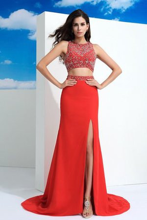 Perlenbesetztes Ärmelloses Schaufel-Ausschnitt Natürliche Taile Zwei Stück Ballkleid - Bild 1