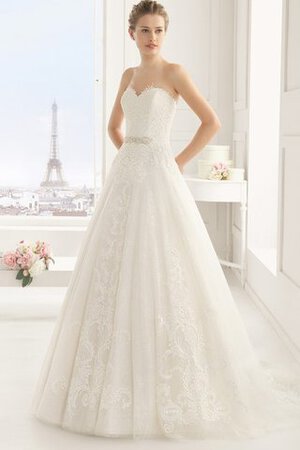 Gericht Schleppe natürliche Taile Prinzessin bodenlanges Brautkleid mit Gürtel - Bild 1