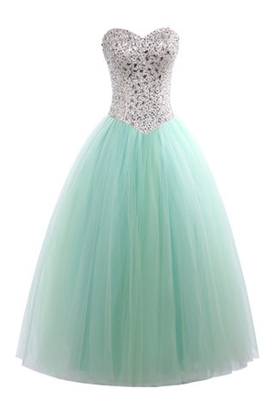 Duchesse-Linie Tüll Strand langes Quinceanera Kleid mit Kristall aus elastischer Satin - Bild 1