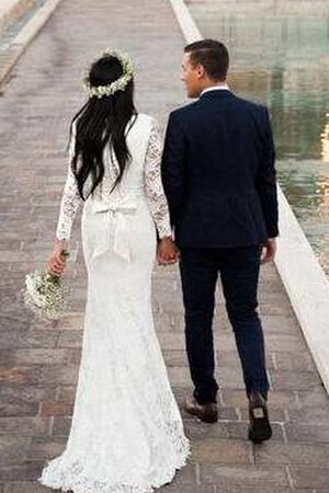 Clasico Vestido de Novia en Encaje de Encaje Adorno de Cremallera de Cola Barriba - Foto 2