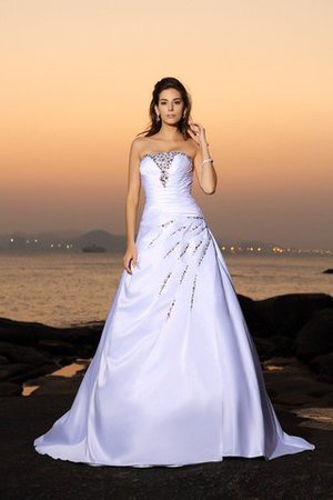 Abito da Sposa Coda A Strascico Cappella Elegante in Raso con Perline Senza Maniche - Foto 1