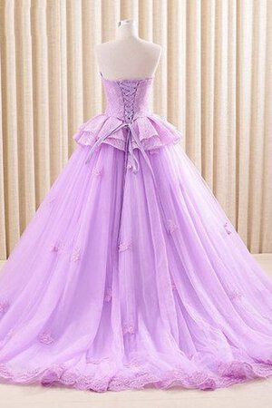 Perlenbesetztes A Linie Sweep Zug Herz-Ausschnitt Quinceanera Kleid aus Spitze mit Bordüre - Bild 3