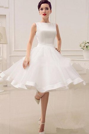 Bateau Satin Organza Schlüsselloch Rücken bescheidenes knielanges Brautkleid - Bild 1