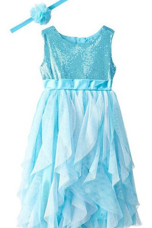 Paillette A-Linie Tüll kurze Ärmeln Blumenmädchenkleid mit Rüschen mit Empire Taille - Bild 1