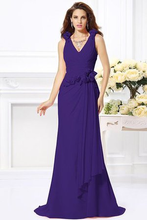 Robe demoiselle d'honneur naturel longue avec fleurs manche nulle de col en v - Photo 23