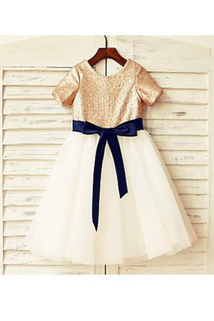 Robe de cortège enfant naturel avec manche courte avec zip en tulle avec fleurs - Photo 4