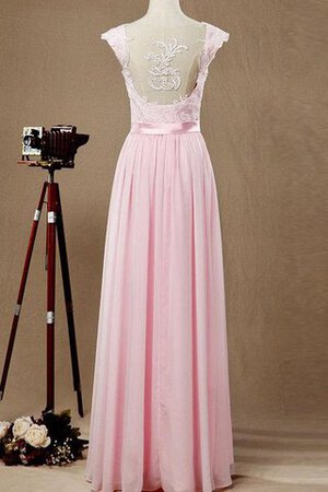 A-Line kurze Ärmeln Herz-Ausschnitt Chiffon bodenlanges Brautjungfernkleid mit Bordüre - Bild 2
