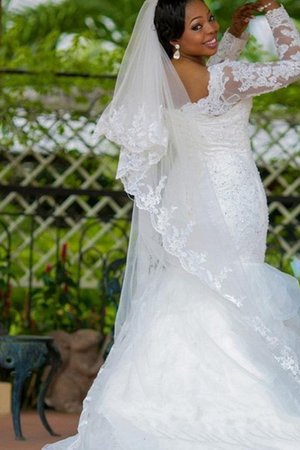 Robe de mariée avec perle de col bateau exquis de traîne mi-longue classique - Photo 2