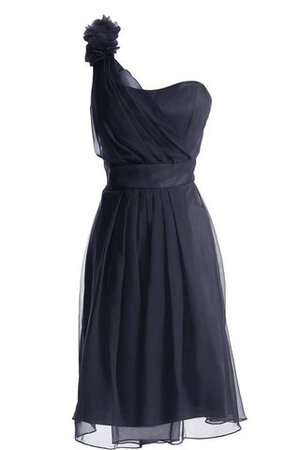 Robe demoiselle d'honneur d'épaule asymétrique avec zip ligne a avec fleurs en chiffon - Photo 1