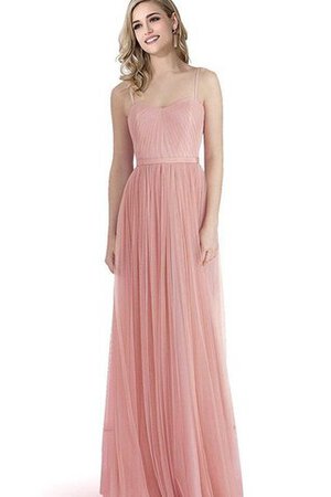 A-Line Reißverschluss Spaghetti Träger bodenlanges Brautjungfernkleid aus Tüll - Bild 1
