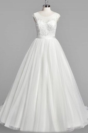 A-Linie Tüll kurze Ärmeln Perlenbesetztes Brautkleid mit Gericht Schleppe - Bild 1