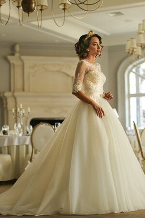 Schaufel-Ausschnitt Tüll A-Line bodenlanges Brautkleid mit Applike - Bild 2