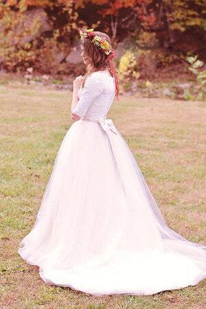 Tüll A-Line Schaufel-Ausschnitt legeres konservatives Brautkleid mit Knöpfen - Bild 5