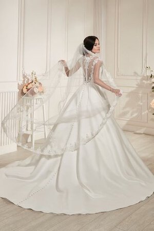 Klassisches kurze Ärmeln konservatives bodenlanges langes Brautkleid mit Juwel Ausschnitt - Bild 3