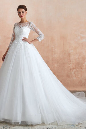 Abito da sposa in tulle in pizzo a-line in raso lungo splendido - Foto 2