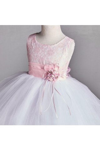 Ärmelloses Perlenbesetztes Tüll wadenlanges Blumenmädchenkleid mit Schleife - Bild 2