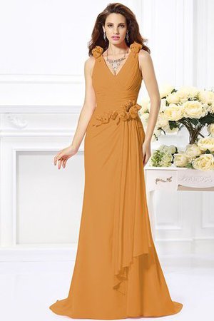 Robe demoiselle d'honneur naturel longue avec fleurs manche nulle de col en v - Photo 20