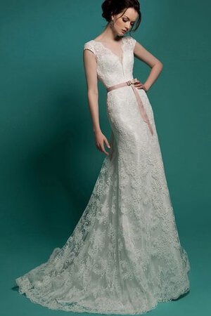 Duchesse-Linie Spitze tiefer V-Ausschnitt bodenlanges prächtiges Brautkleid mit V-Ausschnitt - Bild 6