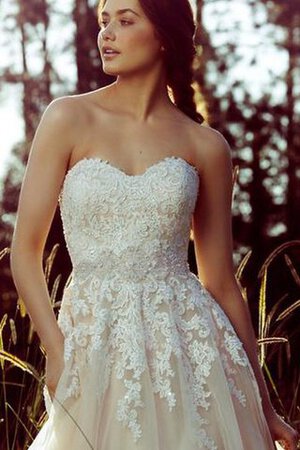 Robe de mariée naturel col en forme de cœur en dentelle appliques cordon - Photo 3