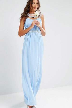 Robe demoiselle d'honneur avec perle en chiffon encolure ronde jusqu'au sol gaine - Photo 1
