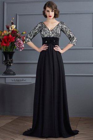 Robe de soirée en 3/4 manche de traîne courte en chiffon collant de col en v - Photo 1