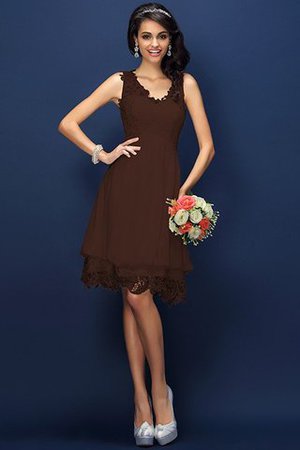 Satin V-Ausschnitt A-Linie Normale Taille Brautjungfernkleid mit Bordüre - Bild 7
