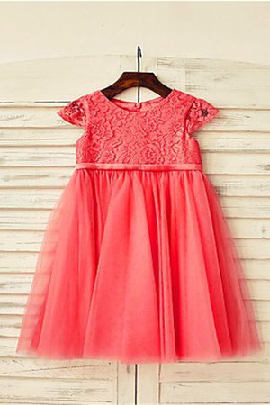 A-Linie Normale Taille Schaufel-Ausschnitt Tüll Blumenmädchenkleid mit Bordüre - Bild 1