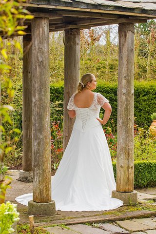 Abito da Sposa V-Scollo con Manica Corte A Terra convenzionale Naturale Coda A Strascico Corto - Foto 2