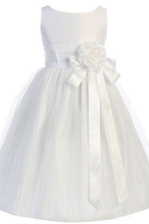 Robe de cortège enfant plissage avec fleurs a-ligne manche nulle ceinture en étoffe - Photo 1