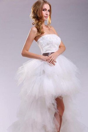 Robe de cocktail naturel de bustier textile en tulle manche nulle avec perle - Photo 6