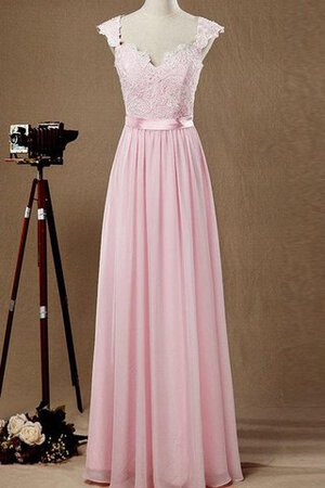 A-Line kurze Ärmeln Herz-Ausschnitt Chiffon bodenlanges Brautjungfernkleid mit Bordüre - Bild 1