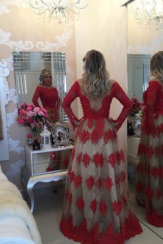 Robe de soirée moderne avec manche longue avec décoration dentelle a-ligne textile en tulle - Photo 2
