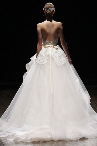 Abito da Sposa A Terra con Nastro con Fusciacca in pizzo in Tulle Schiena Nuda - Foto 2