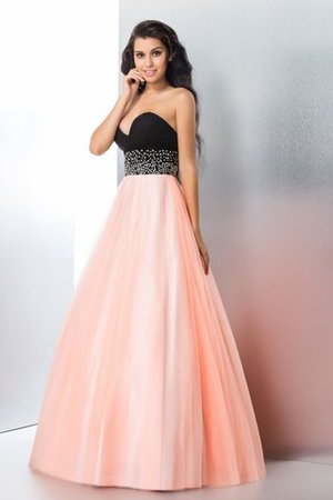 Perlenbesetztes Ärmelloses Satin Bodenlanges Quinceanera Kleid mit Herz-Ausschnitt - Bild 4