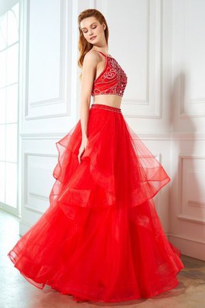 Vestido de Noche de Escote de Tirantes Espaguetis de Largo de Abalorio de 2 piezas - Foto 3