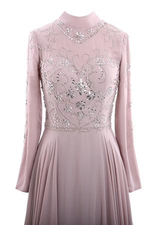 Hoher Ausschnitt lange Ärmeln A-Line Outdoor bodenlanges Brautmutterkleid mit Pailletten - Bild 2