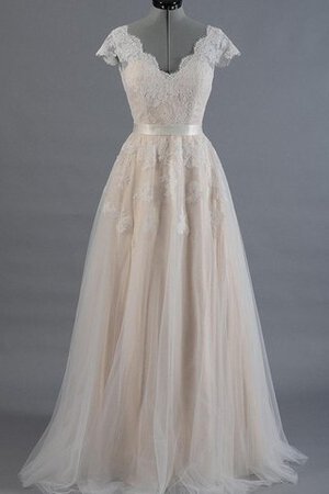 Robe de mariée plissage vintage v encolure ceinture avec manche courte - Photo 1