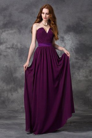 Robe demoiselle d'honneur longue manche nulle de col en cœur avec chiffon a-ligne - Photo 1