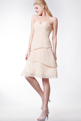Robe demoiselle d'honneur simple avec gradins de lotus en chiffon au niveau de genou - Photo 2