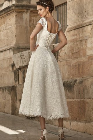 Abito da Sposa Sotto Ginocchio Allacciato Vintage Moderno con Manica Corte Quadrato - Foto 2