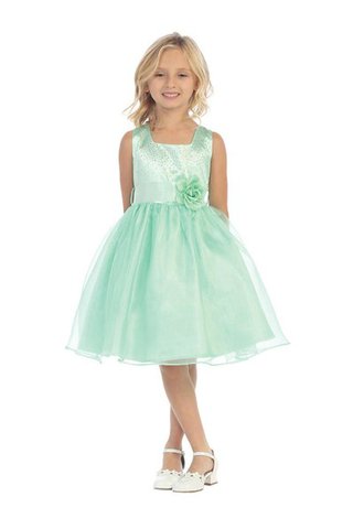 Robe de cortège enfant naturel manche nulle avec fleurs en organza encolure en carré - Photo 2