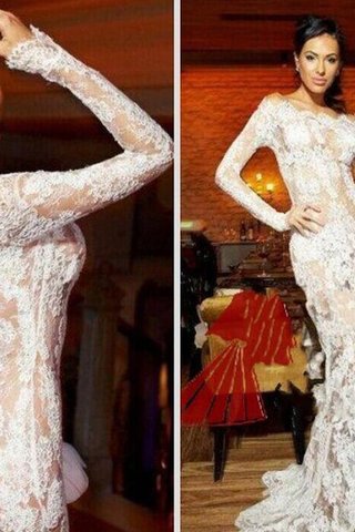 Abito da Ballo Barchetta Sirena Spazzola Treno in Pizzo con Maniche Lunghe Fuori dalla spalla - Foto 2