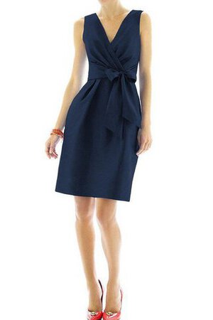 Satin a linie kurzes Brautjungfernkleid mit Schmetterlingsknoten mit V-Ausschnitt - Bild 1