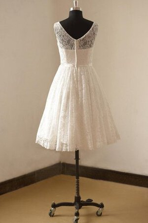 Abito da Sposa Semplice A-Line Senza Maniche in Pizzo con Fusciacca Sotto Ginocchio - Foto 3