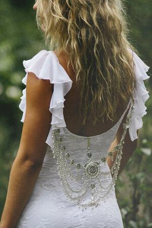 Robe de mariée naturel distinguee plissé avec manche courte en chiffon - Photo 4