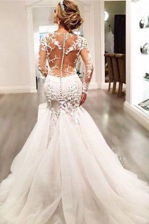 Robe de mariée luxueux de col en v avec manche longue en tulle de traîne moyenne - Photo 3