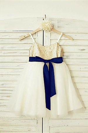 Normale Taille Tüll A Linie Blumenmädchenkleid mit Spaghettiträger mit Blume - Bild 2