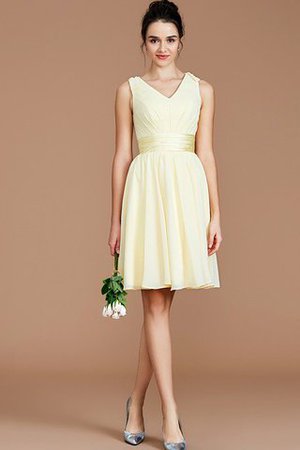 Normale Taille Ärmelloses Kurzes Brautjungfernkleid mit Gürtel mit Schleife - Bild 3