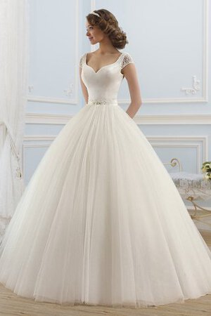 Robe de mariée simple textile en tulle col en reine avec perle avec ruban - Photo 1